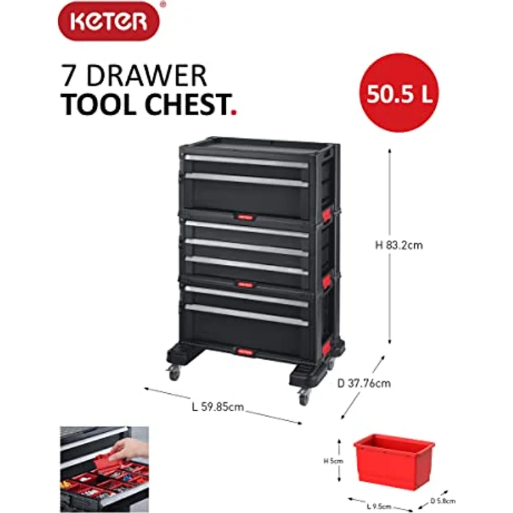 Keter | Modul Workshop 7 Schubladen, schwarz, System, 56,2 x 28,9 x 74,2 cm – Bild 3