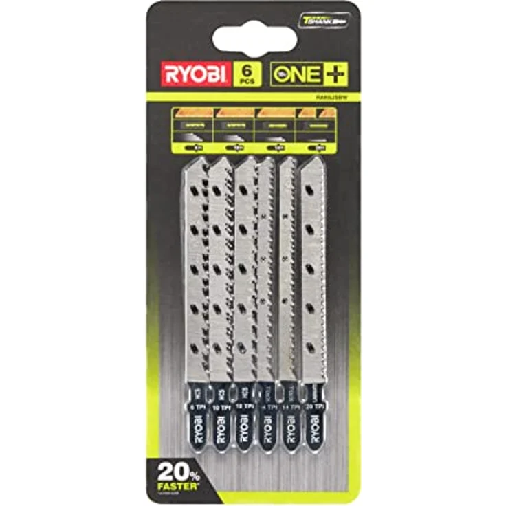 Ryobi 5132002810 Stichsägenblatt TLG. RAK6JSBW | Sägeblatt-Set für Holz | geeignet Stichsägen des ONE + System | Universalaufnahme | inkl. Feinschnittklingen | 6-teilig – Bild 2