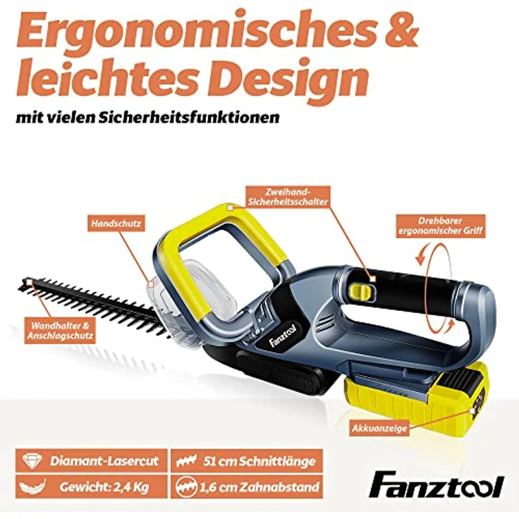 Heckenschere Akku Strauchschere Heckentrimmer, 20V-2Ah Akku mit Lasercut Messer – Bild 5