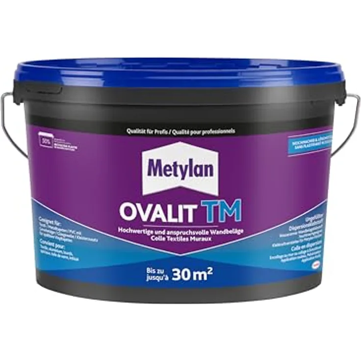 Metylan Ovalit TM, sehr starker Tapetenkleber für schwere Wandbeläge, feuchtigkeits- & nässeunempfindlich, 5kg Eimer (bis zu 25m²)