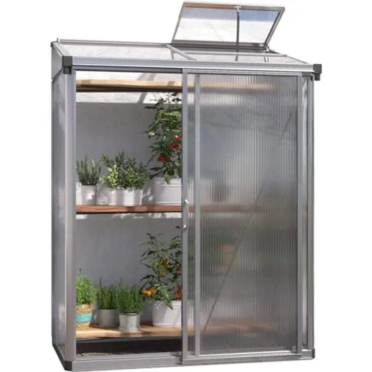 GFP Gewächshaus Anlehngewächshaus Adena 12 aus Alu - 151x77 cm - 10 mm Polycarbonat Doppelstegplatten - Made in Austria