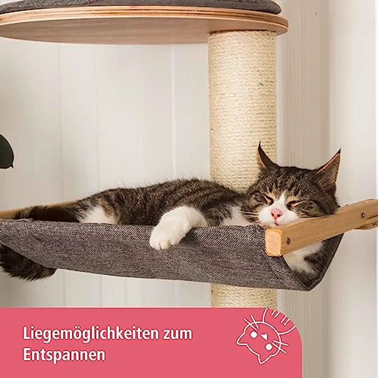 Kerbl Wandkratzbaum Dolomit XL Tofana, 1x Höhle / 1x Hängematte / 1x Bett / 4x Liegefläche / 7x Kratzsäulen mit Sisal, Abnehmbare Webstoffkissen, 185 x 115 cm, Grau - Preisvergleich – Bild 4