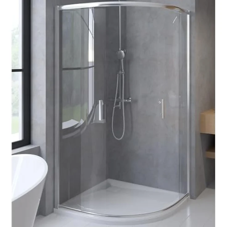 BADLAND HELA Duschkabine Komplettset + VIDAR Duschwanne 80x80 cm, Transparentes Nano Glas 6 mm, Weiß Steinoptik SMC mit Ø 90 mm Ablaufgarnitur – Bild 1