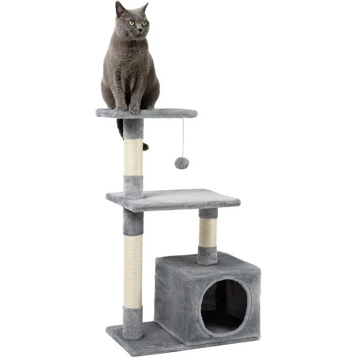 lionto Kratzbaum Katzenkratzbaum Höhe 85 cm, hellgrau mit kuscheliger Höhle und robustem Sisal – Bild 1