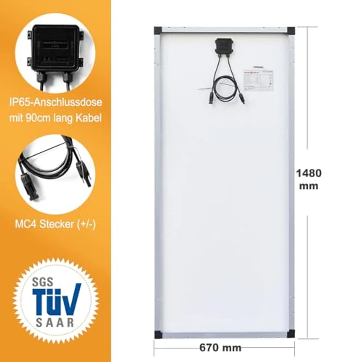 enjoy solar Solarmodul Eco Line ES200M36, Monokristallin PERC 200W für Garten und Wohnmobil, wetterfest mit IP68 Anschluss und Bypass Diode – Bild 4