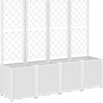 vidaXL Pflanzkübel mit Rankgitter, Blumenkübel mit modularem Design Rattan-Optik, Blumentopf für Terrasse Garten, Blumenkasten Pflanzkasten, Weiß PP