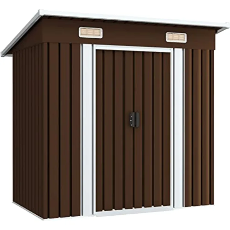 vidaXL Geräteschuppen mit 2 Entlüftungsöffnungen Schiebetür Gerätehaus Gartenhaus Schuppen Gartenschuppen Braun 194x121x181cm Stahl