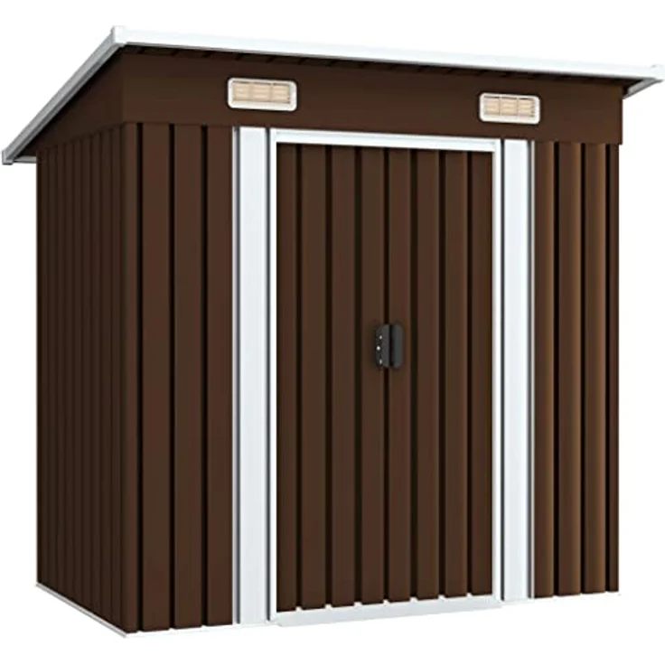 vidaXL Geräteschuppen mit 2 Entlüftungsöffnungen Schiebetür Gerätehaus Gartenhaus Schuppen Gartenschuppen Braun 194x121x181cm Stahl – Bild 1