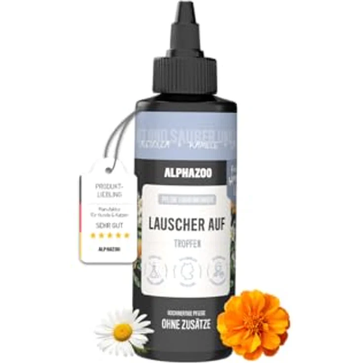 alphazoo Lauscher-Auf Ohrenreiniger für Hunde, 100 ml Natur-Ohrentropfen gegen Entzündungen, Milben, Pilz & Juckreiz, sanfte Schmalz- & Geruchsentfernung – Bild 1