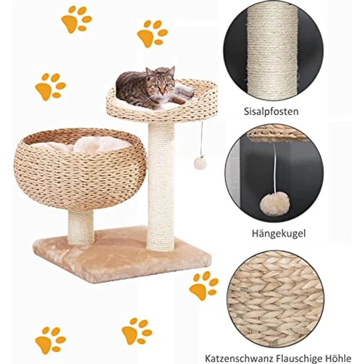Kratzbaum Banana Leaf mit Natur-Sisal - Kletterbaum für Katzen, Sisalsäule mit 8 cm Durchmesser, Höhe 55 cm, beige – Bild 3