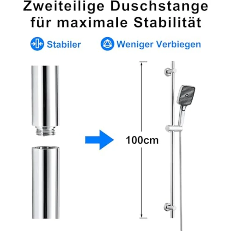 Görbach Duschset Edelstahl Duschstange mit verstellbarer Duschkopfhalterung, 100 cm, rostbeständig, Chrom – Bild 4