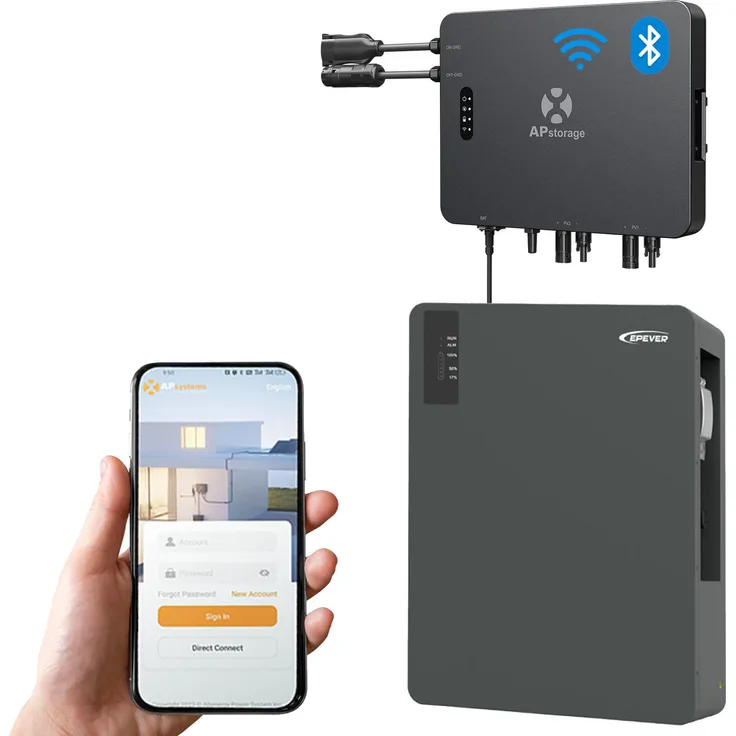 EnjoySolar APsystems® Hybrid-Mikrowechselrichter EZHI mit EPEVER® Solarstromspeicher 2710Wh, Halbfestkörper-Lithiumbatterie, IP65, WLAN und Bluetooth, 0% MwSt.