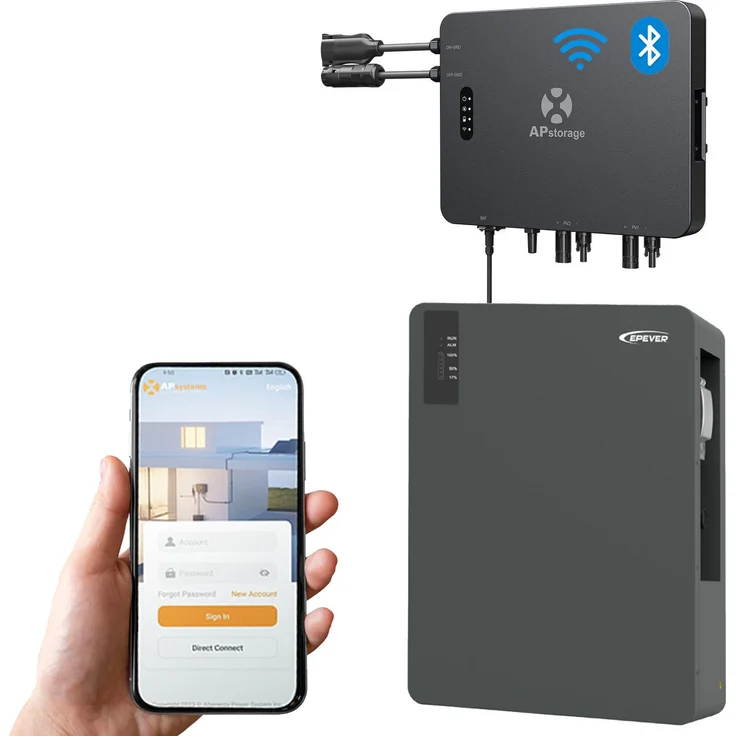 EnjoySolar APsystems® Hybrid-Mikrowechselrichter EZHI mit EPEVER® Solarstromspeicher 2710Wh, Halbfestkörper-Lithiumbatterie, IP65, WLAN und Bluetooth, 0% MwSt.