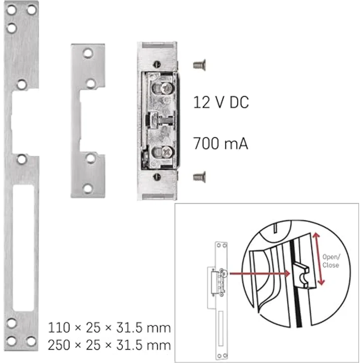 EMOS elektrischer Türöffner mit Drehmomentstift, 12 V / 0,5 A, kompatibel mit EMOS GoSmart Gegensprechanlagen, 2 Lagen offen/geschlossen, 250 x 25 x 32 mm – Bild 4