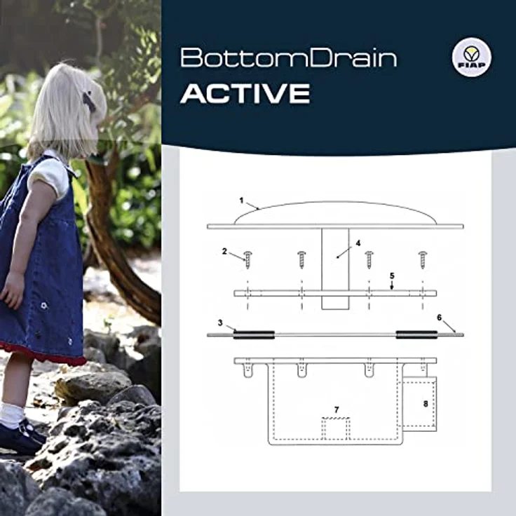 FIAP BottomDrain ACTIVE 50, Bodenablauf mit Kammer und Bogen, schweres Modell aus ABS Kunststoff, Folienflansch, innere Klebeverbindung Ø 50 mm – Bild 4