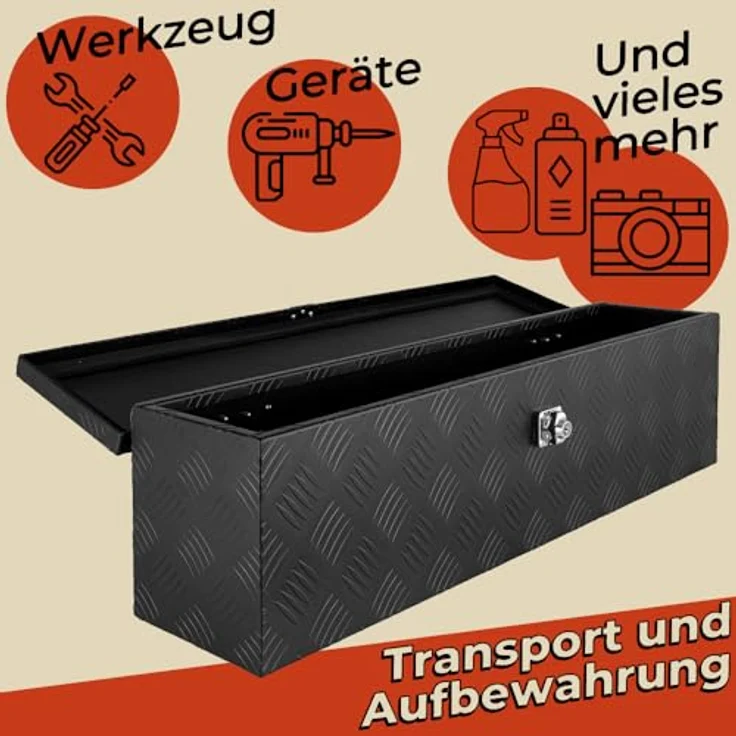 Trucky Deichselbox D035, schwarze Aluminium Werkzeugbox mit abschließendem Deckel, 79 x 21 x 22 cm, wasserdicht und transportabel – Bild 3