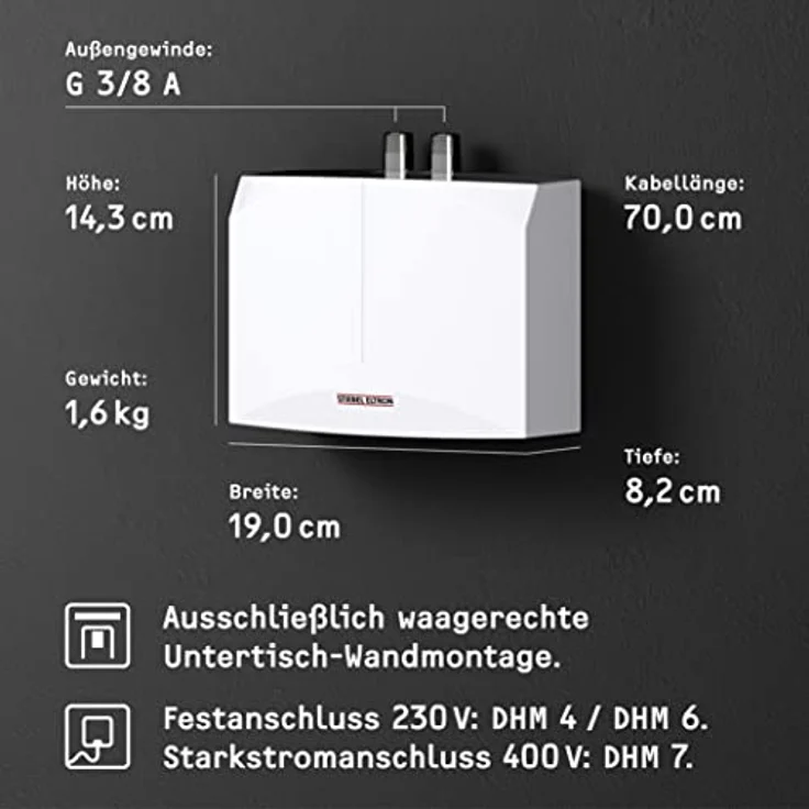 STIEBEL ELTRON DHM 4, hydraulischer Mini-Durchlauferhitzer für Handwaschbecken, 4,4 kW, Festanschluss 230V, druckfest + drucklos, VDE geprüft – Bild 5