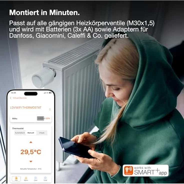 OSRAM SMART+ WiFi Heizkörperthermostat, programmierbar mit IP20-Schutz, für Smart Home, weiß, 1er-Pack – Bild 5