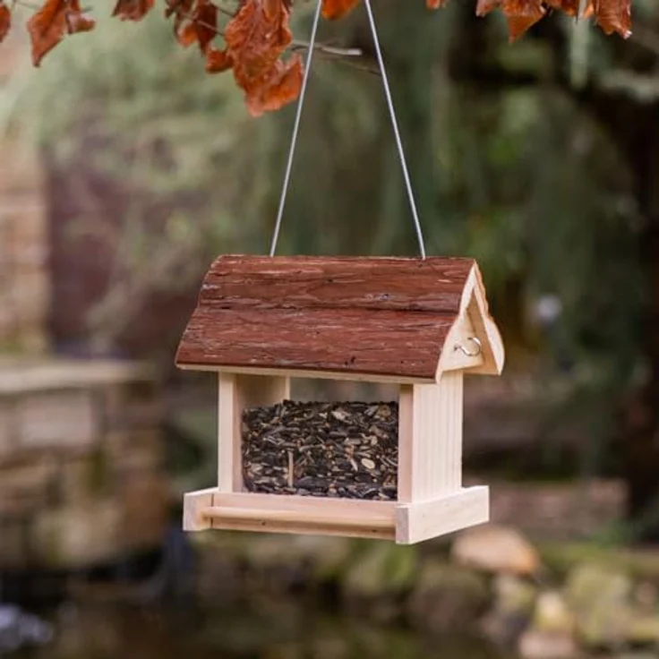 CULT at home Vogel Futterhaus Holz, hängend für Wildvögel mit abnehmbarem Dach und Kunststoffscheiben, 19 x 17 x 19 cm – Bild 1