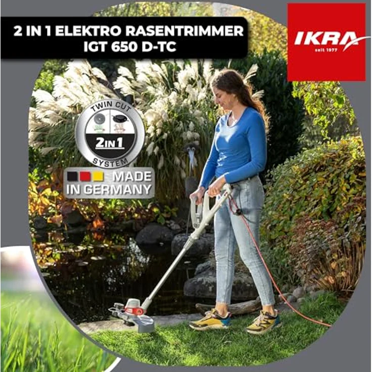 ikra GmbH Elektro-Rasentrimmer IGT 650 D-TC, 25 cm Messer, 30 cm Faden, 650 Watt, höhenverstellbare Teleskopstange – Bild 2
