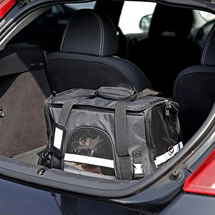 lionto Faltbare Hundetasche Hundebox Reisetasche für Haustiere Hundetransportbox Flugzeugtasche für Hunde, schwarz – Bild 2