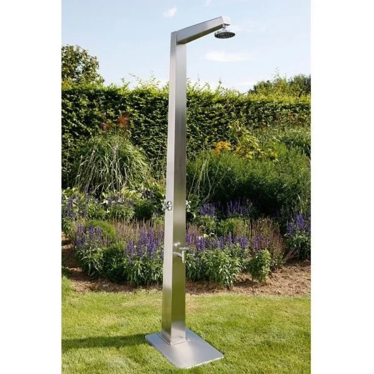 Ideal Eichenwald Gartendusche Niagara, Edelstahl Dusche mit Selbstschlussventil (Typ SSV) und Entnahmehahn