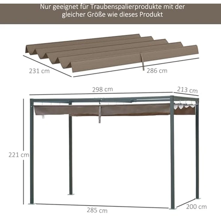 Outsunny Pavillon-Ersatzdach für 2,85 x 2 m Pergola, wasserabweisend, UV-Schutz 30+, Farbe Kaffee, mit Regenabflusslöchern, 286 x 245 cm – Bild 7
