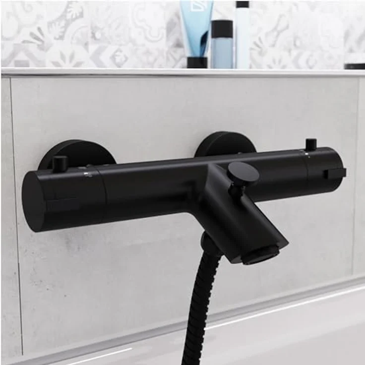 Schütte London Thermostatische Badarmatur, Hartafstand 150 mm, Zwart Mat, mit Eco-Stopp-Funktion und Temperatursperre – Bild 8