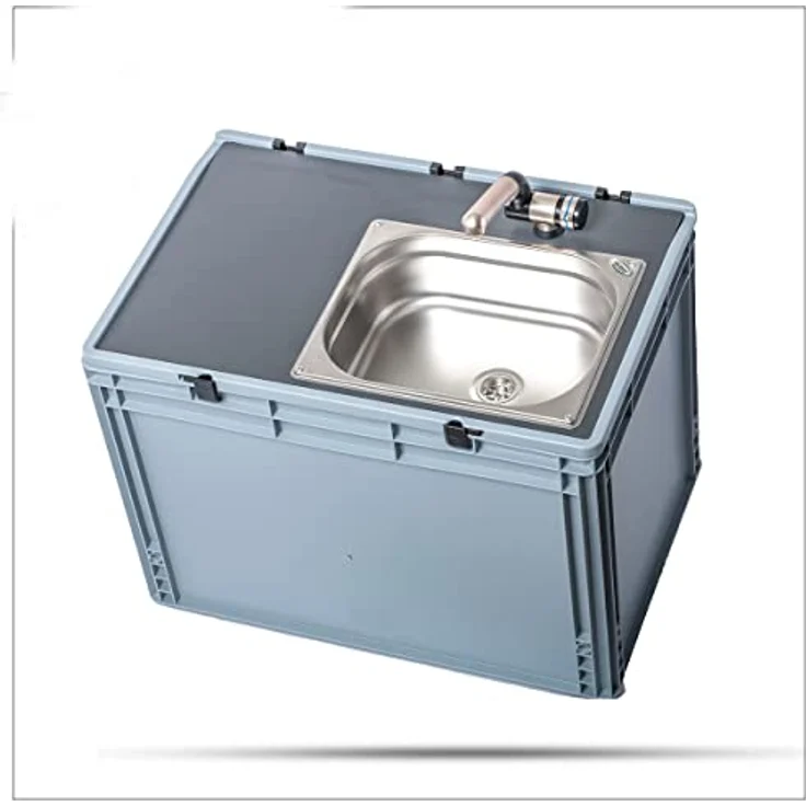 ad-ideen Mobiles Handwaschbecken Campingbox 10L Warmwasser, Edelstahl, 230V, hellgrau & dunkelgrau – Bild 1