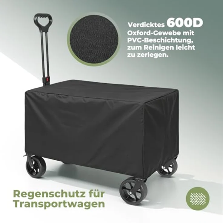Homecall Bollerwagen Faltbar 120L+, Tragfähigkeit bis 150kg, mit Heckklappe, Regenschutz und Bremsen – Bild 4