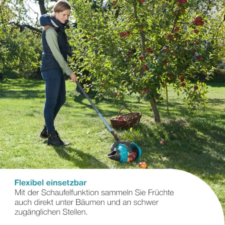 Gardena combisystem-Rollsammler, Obstsammler mit flexiblen Kunststoffstreben für Früchte von 4-9 cm Durchmesser, seitlicher Entleeröffnung und Schaufelfunktion – Bild 3