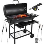 GRILL & MORE ESSENTIALS Grill & Chill Gartengrill, Holzkohlegrill - großer Chromrost 71×35 cm, Deckel, Aschekasten, Thermometer, Zwei Transporträder - Mattschwarz, GC0002