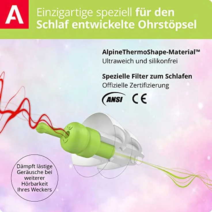 Alpine SleepSoft Gehörschutz Ohrstöpsel zum Schlafen - Schalldämpfer Schnarchen und verbessert den Schlaf - Weichfilter geeignet für Seitenschläfer – Hypoallergenes Material – Wiederverwendbar – Bild 3
