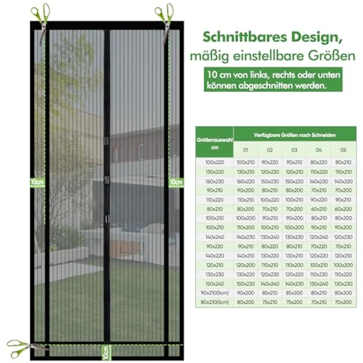 Sekey Insektenschutz-Tür, magnetisches Insektenschutznetz, zuschneidbar, einfache Montage ohne Bohren, 130x220cm für Balkon & Terrasse – Bild 2