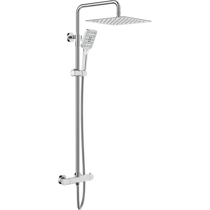 Rainsworth Duschsystem 3 Funktionen, Höhe 126 cm, Set, eckig Regenduschset mit Kopfbrause 20x20cm für Badezimmer, Chrom - Preisvergleich