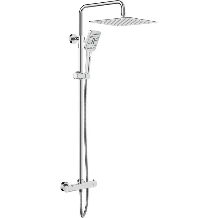 Rainsworth Duschsystem 3 Funktionen, Höhe 126 cm, Set, eckig Regenduschset mit Kopfbrause 20x20cm für Badezimmer, Chrom - Preisvergleich – Bild 1