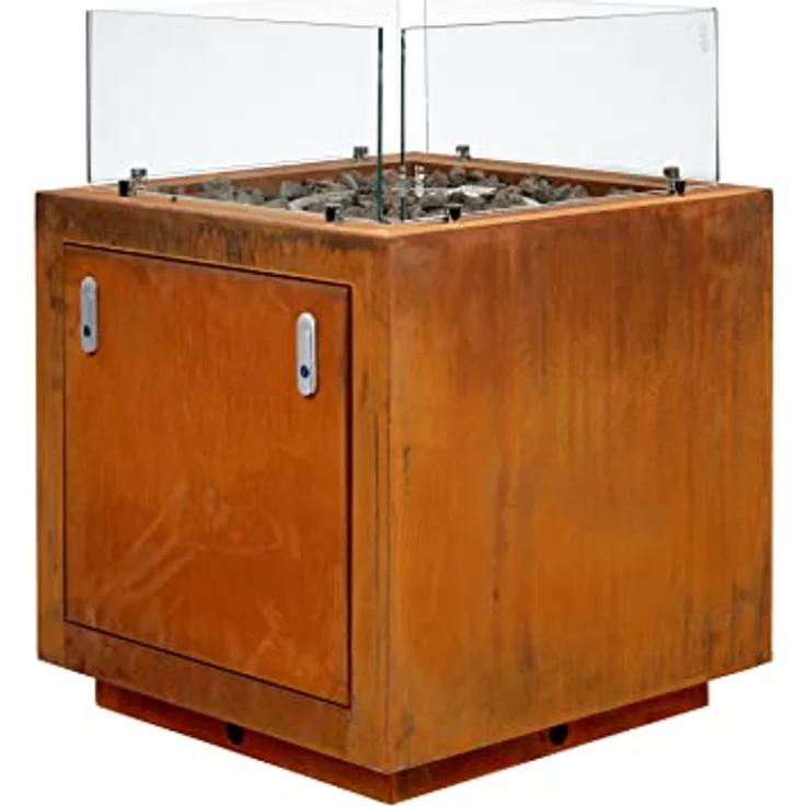 intergrill Gasfeuerstelle Fire Pit | 60 x 60 x 81,5 cm | Feuertisch Feuerschale für Garten Lavasteine Glas | Patinierter Cortenstahl | Mediterranlook – Bild 2