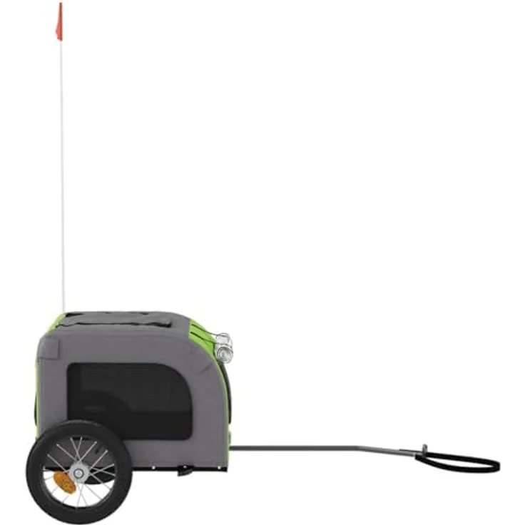 vidaXL Hunde-Transportbox Fahrradanhänger, Grün und Grau, Oxford-Gewebe, Eisen, für kleine Hunde und Katzen, max. 30 kg belastbar – Bild 7