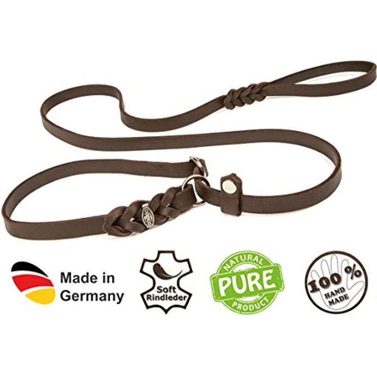 CopcoPet - Retrieverleine/Agilityleine aus Fettleder, verchromt Gr. 1.20 m x 10 mm Braun – Bild 4