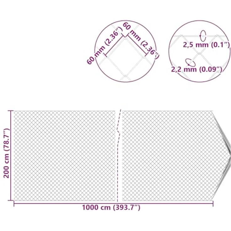 vidaXL Beetumrandung Maschendrahtzaun, 2 x 10 m, grüner Stahlzaun mit rautenförmigem Maschendesign, wetterfest und einfach zu montieren – Bild 3