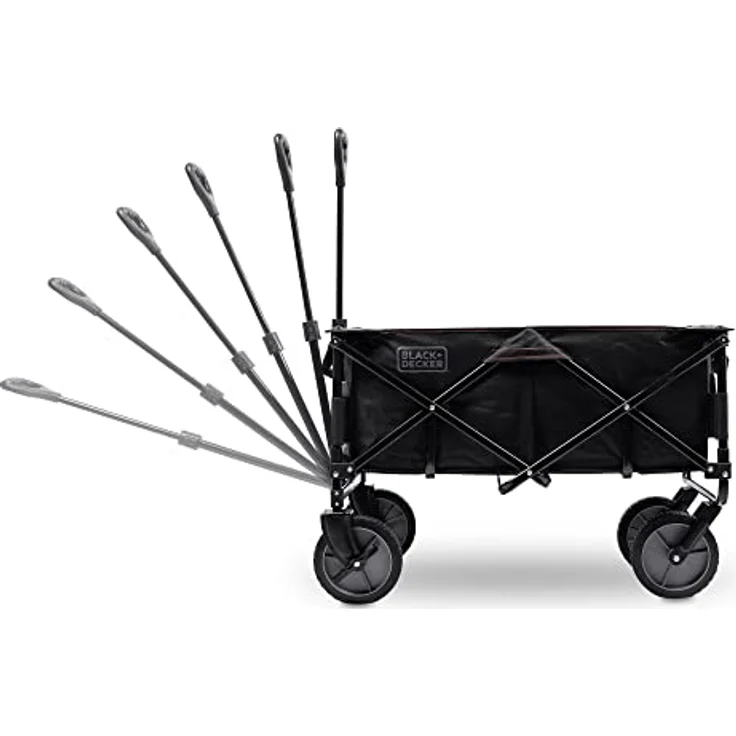 Black+Decker Bollerwagen BDCWBK01, faltbar mit Klettverschlussfach, 2 Außentaschen, Vollgummi-Reifen und Feststellbremse, bis 80 kg Tragkraft, schwarz – Bild 5
