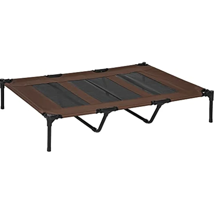 Pawhut Hundebett Outdoor Hundeliege Outdoor Katzenbett Haustierbett Schlafplatz Metall Oxford-Gewebe Kaffee-Braun 122 x 92 x 23 cm – Bild 1