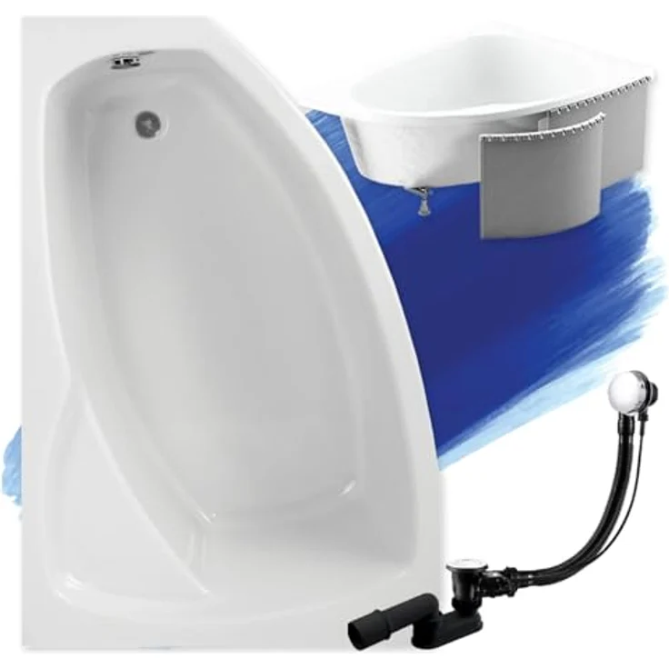 Polimat BADLAND FRIDA Eckbadewanne 150x100 cm, Weiß Acryl, Komplettset mit Premium Styroporverkleidung, Füßen und chromierter Automatik-Ablaufgarnitur, Made in EU 4in1 – Bild 1
