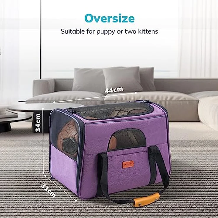 Morpilot Hundetasche Transportbox, Atmungsaktive und Faltbare Hundebox, Katzen Transportboxen mit Verstellbarem Schultergurt, Katzentragetasche mit Abnehmbarer Plüschmatratze + Schüssel – Bild 3