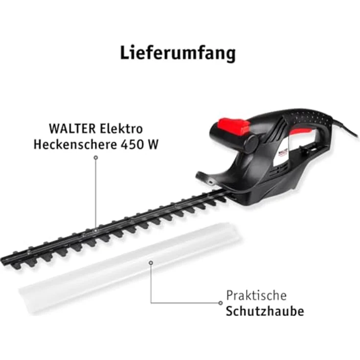 WALTER Elektro-Heckenschere 450 W, Präzisionsklinge aus U-Stahl, 408 mm Schnittlänge, Ergonomischer T-Griff, 2-Hand-Schutzschalter – Bild 7