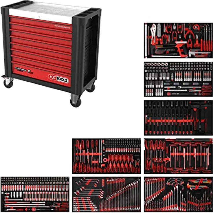 KS TOOLS Performanceplus Werkstattwagen-Satz P25 mit 660 Werkzeugen für 8 Schubladen