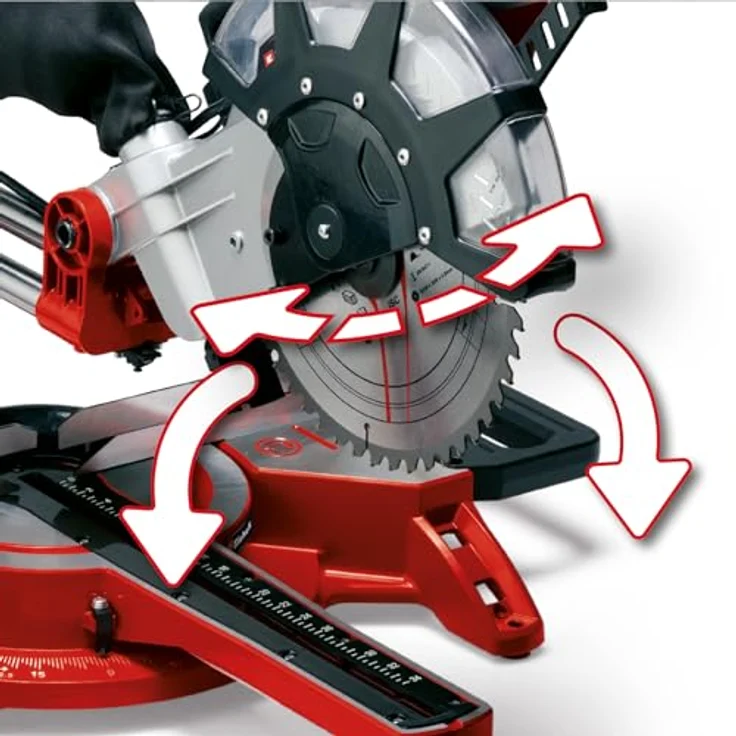 Einhell Zug-Kapp-Gehrungssäge TC-SM 2534-1 Dual (max. 2350 W, D250 x D30 mm Sägeblatt, 4000 min-1, integrierte Zugfunktion, neigbarer Sägekopf, Werkstückanschlag, Laser, inkl. Hartmetall-Sägeblatt) – Bild 3