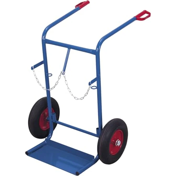 VARIOFIT Stahlflaschenkarre fk-1301, 200kg Traglast für 2 Flaschen à 40-50 Liter, enzianblau, mit Luftbereifung und Sicherheitsgriff – Bild 1