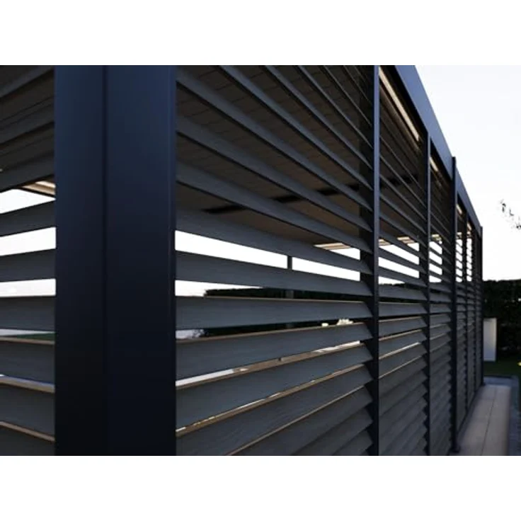 Weide Aluminium-Lamellenwand für Pergola, Holzoptik mit anthrazitfarbenem Rahmen, 3 Maße, drehbare Lamellen – Bild 4
