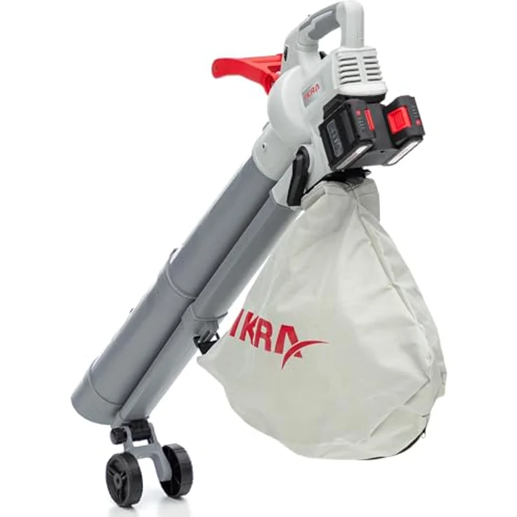 Ikra 3-in-1 Laubsauger + Laubbläser, Akku-Gerät mit 210 km/h Blasgeschwindigkeit, grau-rot, inkl. 45-Liter-Auffangbeutel und Schnellader – Bild 26